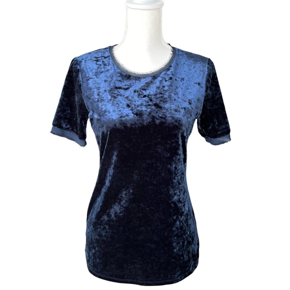 Philosophy Blue Crushed Velvet Short Sleeve Top | Size Small